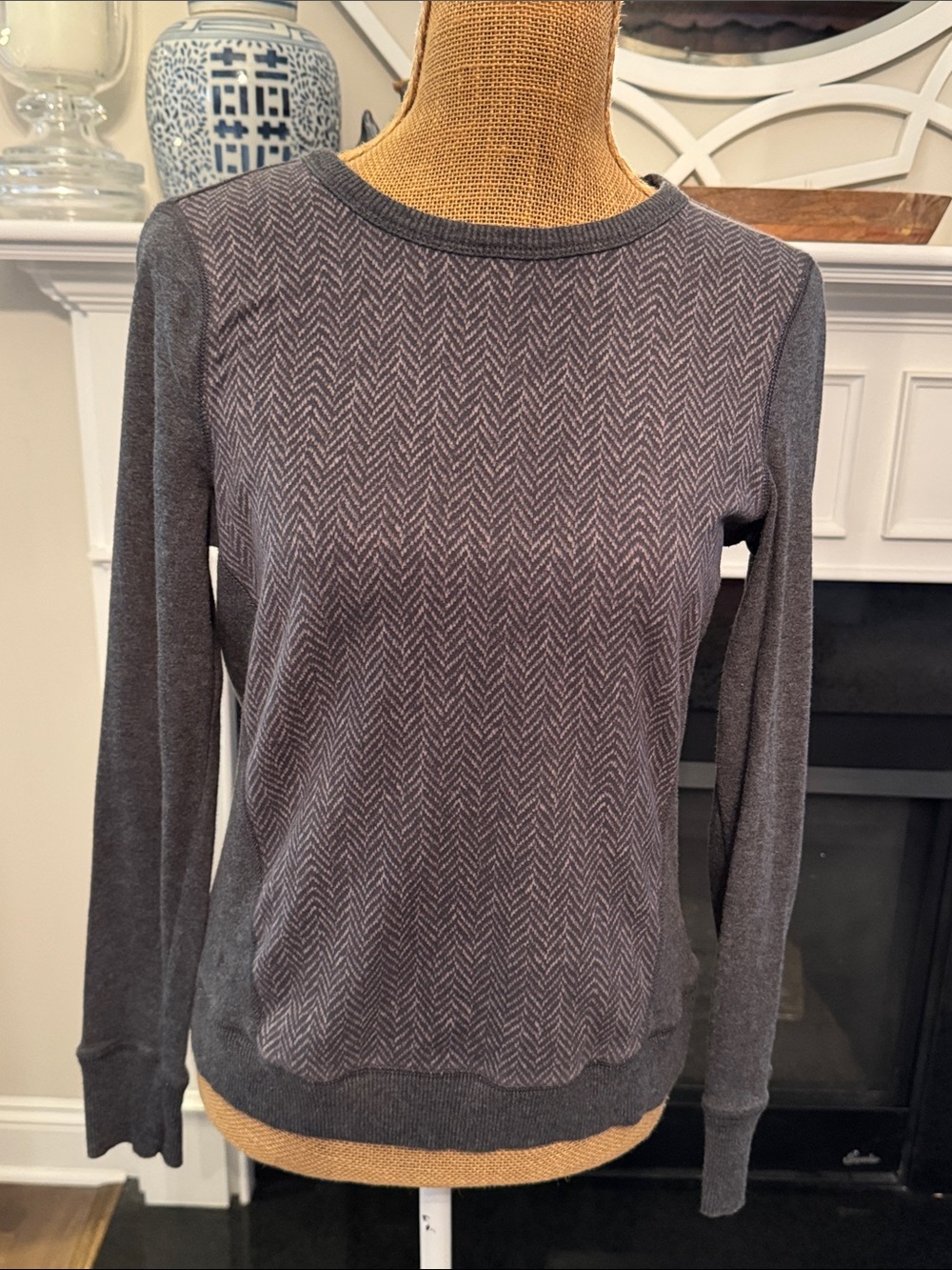Ralph Lauren Women's Long-Sleeve Chevron Crewneck Sweater - Charcoal Gray